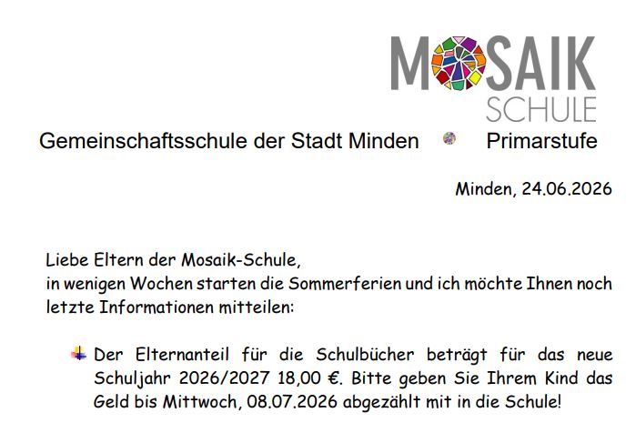 Elternpost Sommerferien 2026